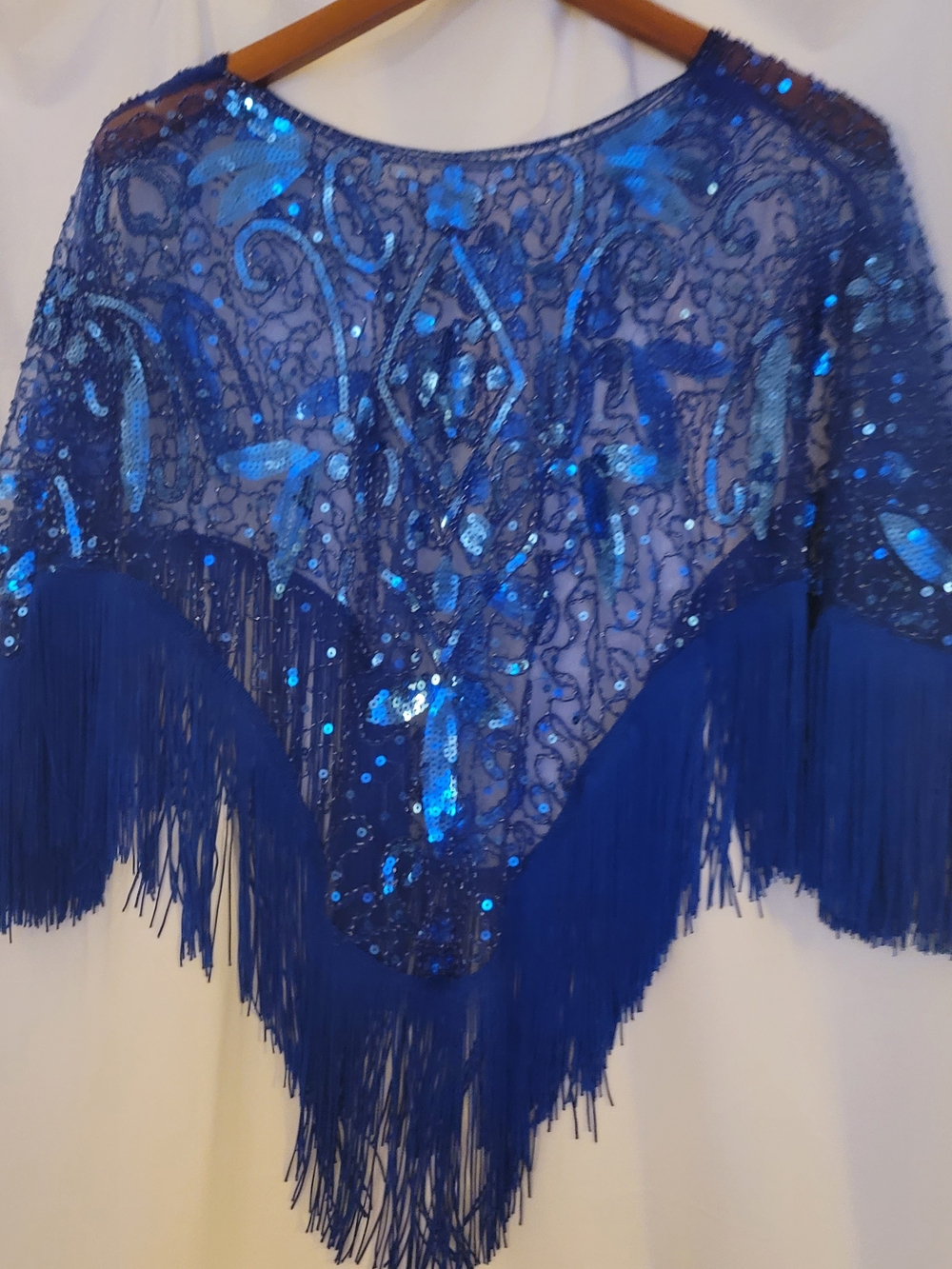 Blue Sequined Fringe Shoulder Capelet